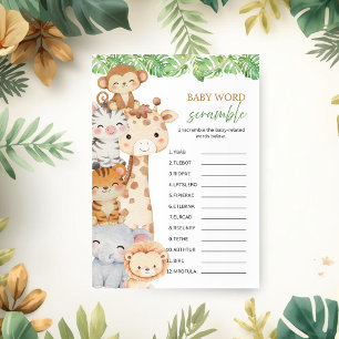 Oh Boy! Safari Baby Shower Word Scramble Game Invitation
