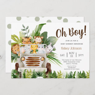 Oh Boy Safari Jungle Zoo Animals Boy Baby Shower Invitation