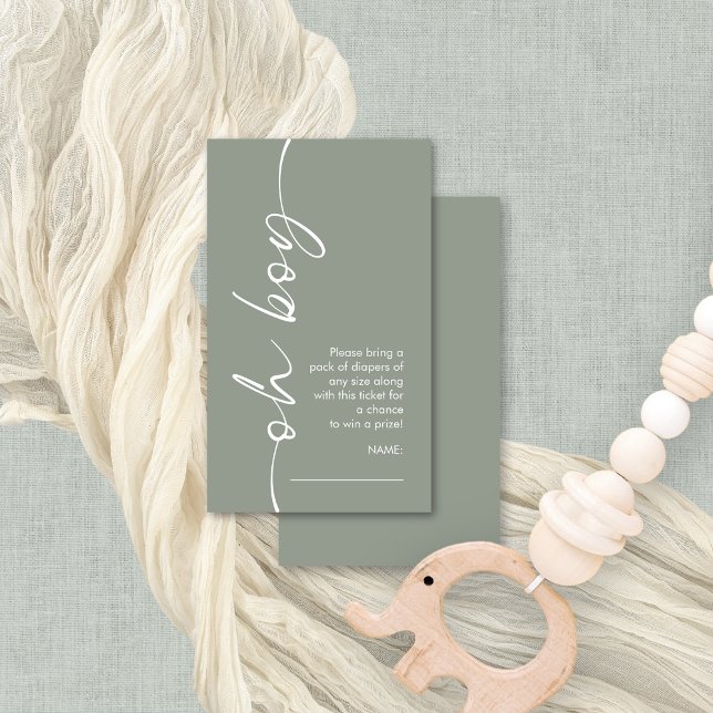 Oh Boy Sage Diaper Raffle Baby Shower Enclosure Card (Front and back view small enclosure diaper raffle card)