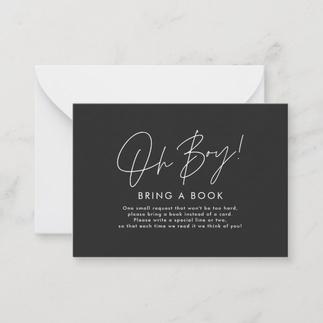 oh boy script black baby shower bring a book  card (Front)