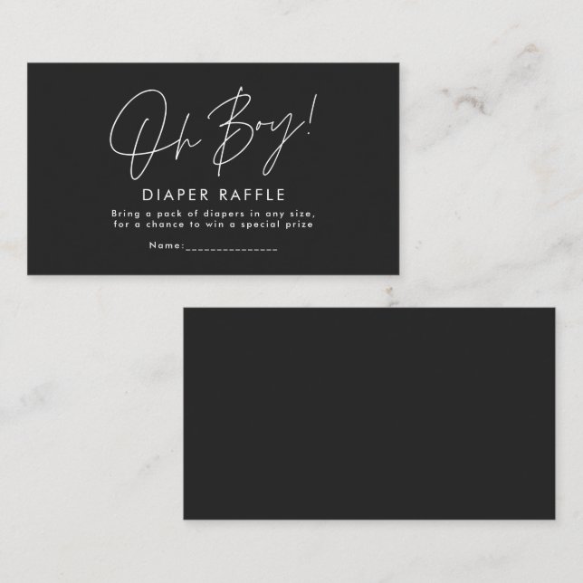 oh boy script black baby shower diaper raffle card (Front/Back)