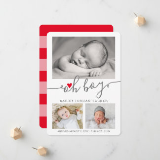 Oh Boy Script Christmas Red Heart Collage Photo Announcement