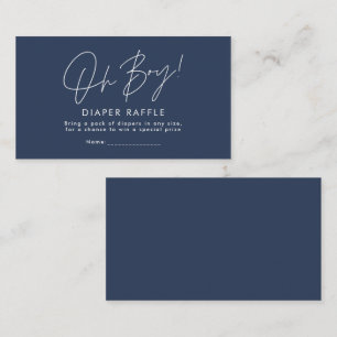 oh boy script navy blue baby shower diaper raffle card