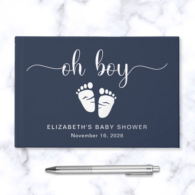 Oh Boy Silver Foil Blue Baby Feet Boy Shower Guest Book (Creator Uploaded)