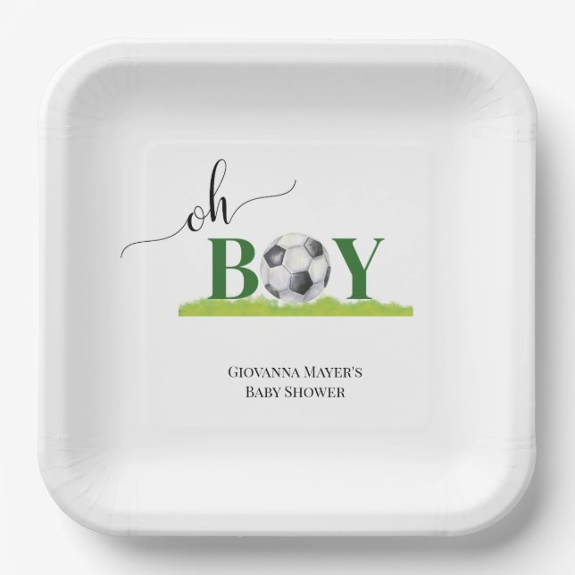 Oh Boy Soccer Boy Baby Shower  Paper Plate (Front)