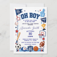 Oh Boy Sports Baby Shower Invitation