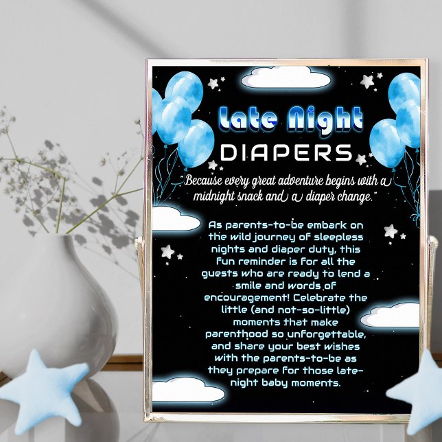 Oh Boy Starry Space Baby Shower Late Night Diaper Poster (Creator Uploaded)