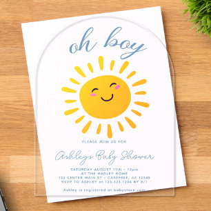 Oh Boy Sunshine Blue Baby Shower Acrylic Invitations