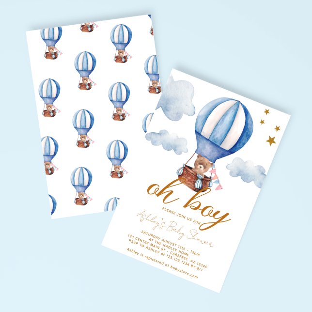 Oh Boy Teddy Bear Baby Shower Invitation (Creator Uploaded)