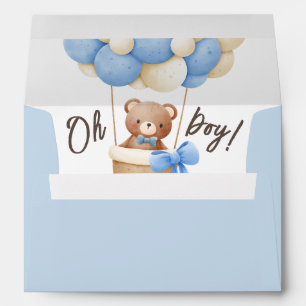 Oh Boy! Teddy Bear Blue Balloons Baby Shower Envelope