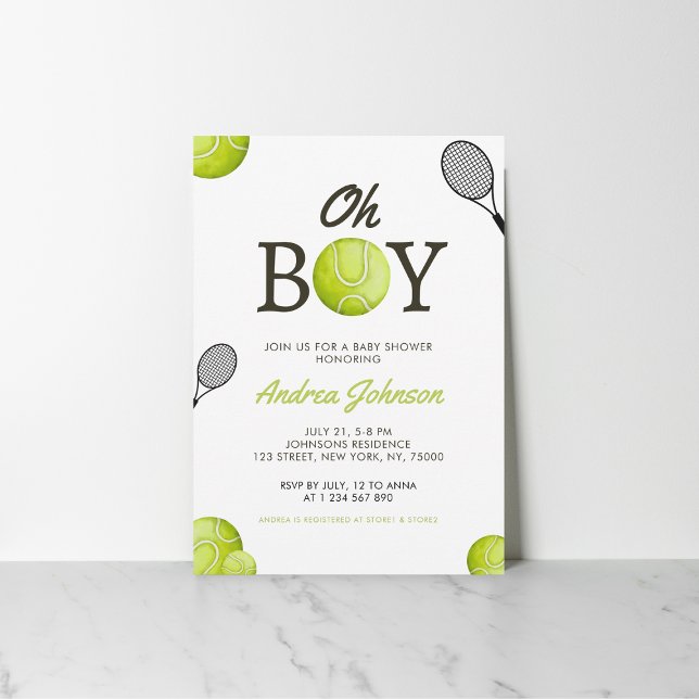 Oh Boy Tennis Baby Shower Invitation (Creator Uploaded)