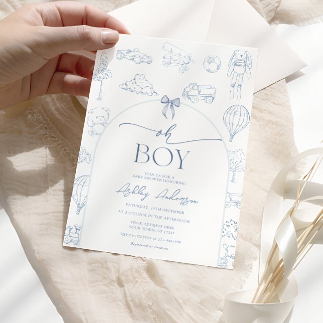 Oh Boy Toile De Jouy Blue Nursery Baby Shower  Invitation (Creator Uploaded)