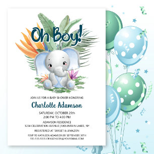 Oh Boy! Tropical Baby Elephant Baby Shower Invitation