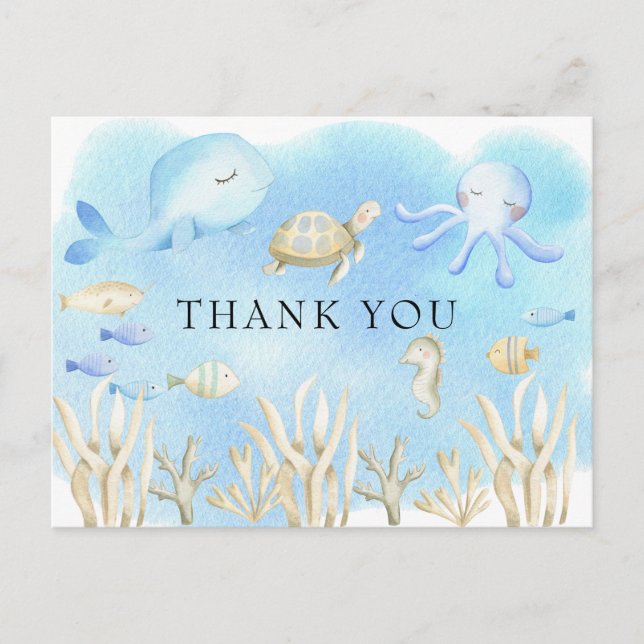 Oh Boy Under the Sea Baby Shower Thank You Postcard (Front)