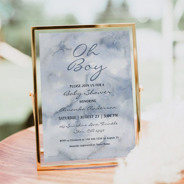 Oh Boy Watercolor Dusty Blue Boys Invitation (Creator Uploaded)