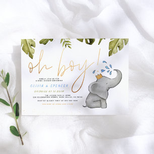 Oh Boy Watercolor Elephant Sprinkle Baby Shower Invitation