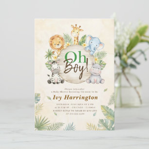 Oh Boy Watercolor Safari Baby Shower Invitation