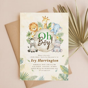 Oh Boy Watercolor Safari Baby Shower Invitation