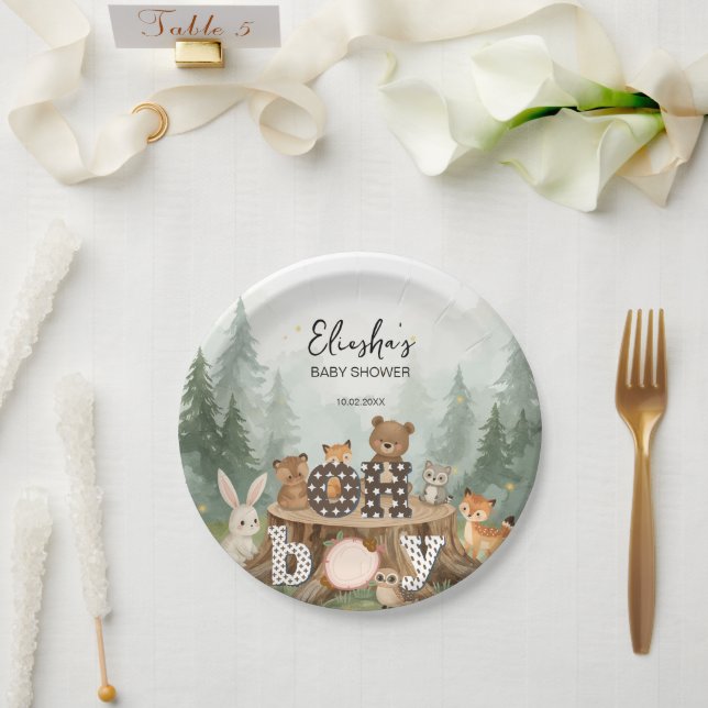 Oh Boy Watercolor Woodland Animals Baby Shower  Paper Plate (Wedding)