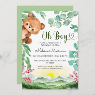 Oh Boy Watercolor Woodland Baby Shower Invitation