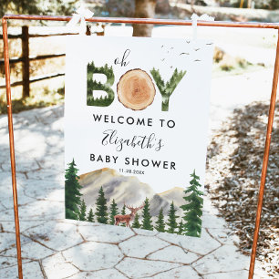 Oh Boy Watercolor Woodland Deer Welcome  Poster