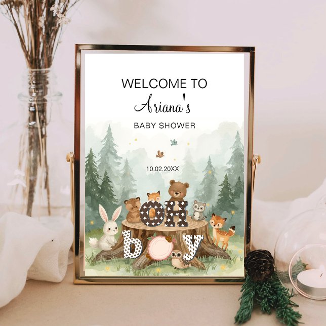 Oh Boy Watercolor Woodland Safari Animal Welcome Poster (Creator Uploaded)