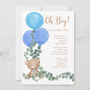 Oh Boy We Can Bearly Wait Baby Shower Invitation