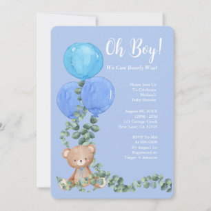 Oh Boy We Can Bearly Wait Baby Shower Invitation