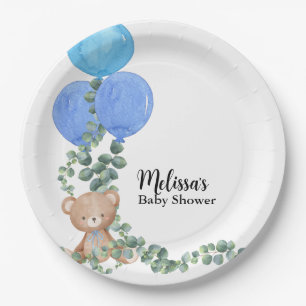 Oh Boy We Can Bearly Wait Balloon Eucalyptus Paper Plate