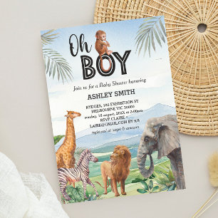 Oh Boy! Wild Safari Animals Baby Shower Invitation