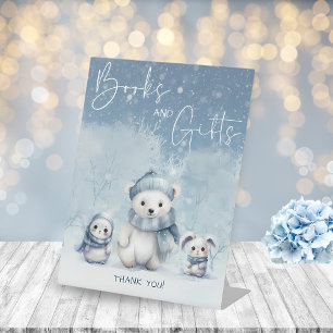 Oh Boy Winter Woodland Baby Shower Books and Gifts Pedestal Sign