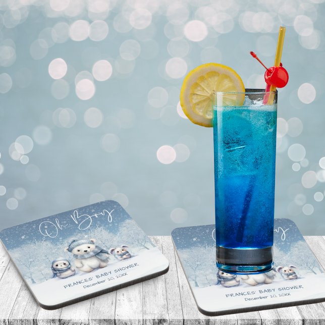 Oh Boy Winter | Woodland Baby Shower Coaster (Creator Uploaded)