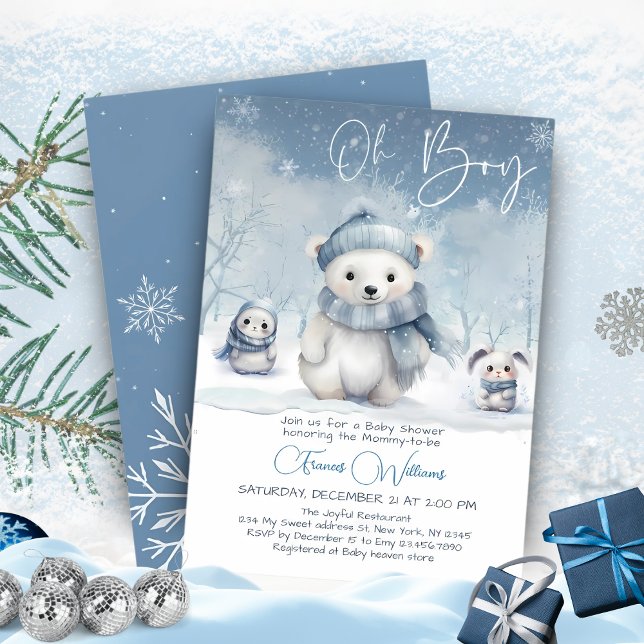 Oh Boy Winter | Woodland Baby Shower Editable Invitation (Creator Uploaded)