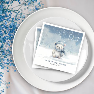 Oh Boy Winter Woodland Baby Shower Editable Napkin