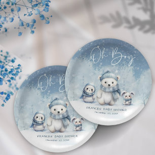 Oh Boy Winter Woodland Baby Shower Paper Plate