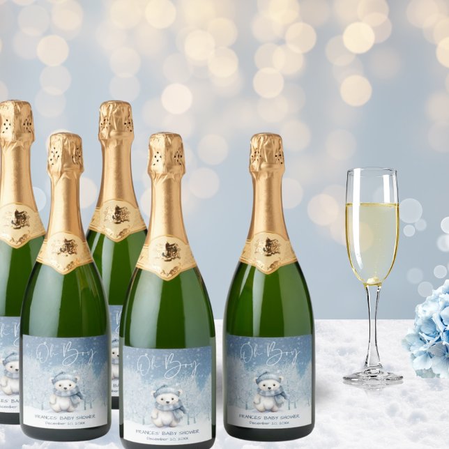 Oh Boy Winter | Woodland Baby Shower Sparkling Wine Label (Creator Uploaded)