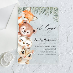 Oh Boy! Woodland Animals Baby Shower Acrylic Invitations