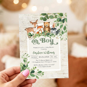 Oh Boy Woodland Animals Baby Shower Invitation