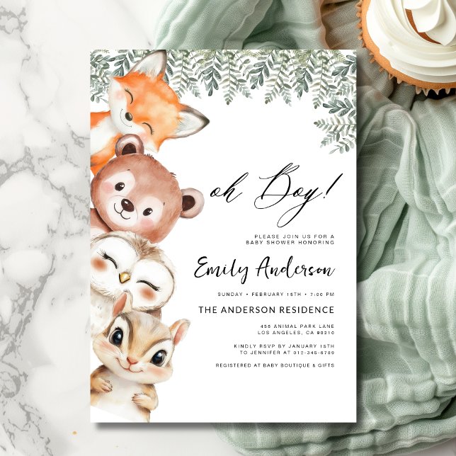 Oh Boy! Woodland Animals Baby Shower Invitation (Creator Uploaded)