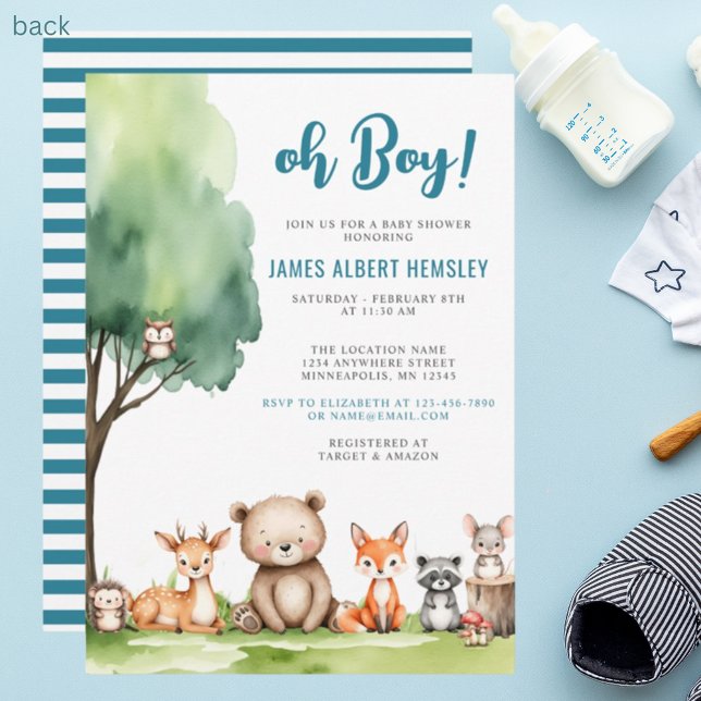 Oh Boy! Woodland Animals Baby Shower Invitation (Creator Uploaded)