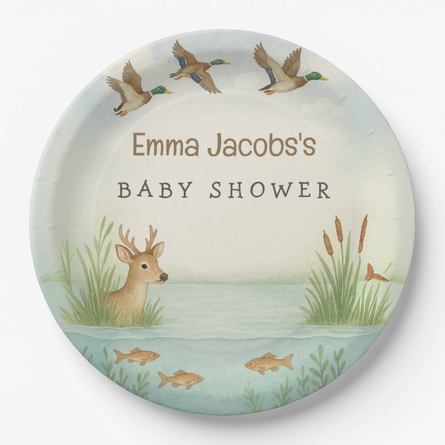 Oh Boy! Woodland Baby Shower  Paper Plate (Front)