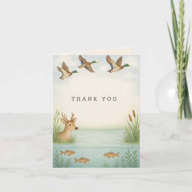 Oh Boy Woodland Baby Shower Thank You Card (Front)