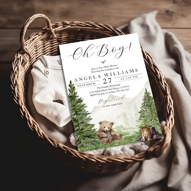 Oh Boy Woodland Bear Baby Shower Invitation (Creator Uploaded)