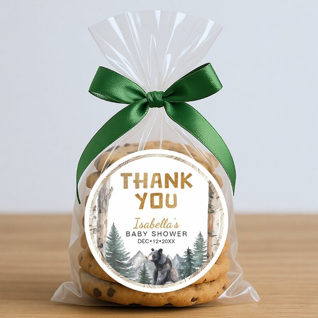 Oh Boy Woodland Bear | Baby Shower Thank You  Classic Round Sticker (Thank you favor sticker)