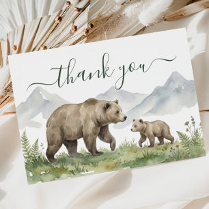 Oh Boy Woodland Bear Baby Shower Thank You Invitation