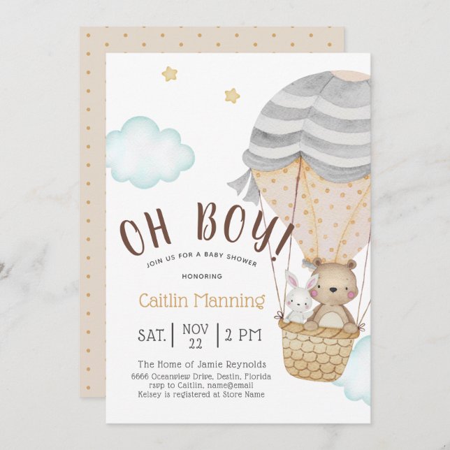 Oh Boy Woodland Teddy Bear Baby Shower Invitation (Front/Back)