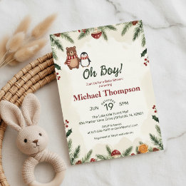 Oh Boy Woodland Winter Baby Shower Invitation