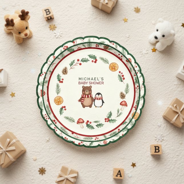 Oh Boy Woodland Winter Baby Shower Invitation Pape Paper Plate (Creator Uploaded)