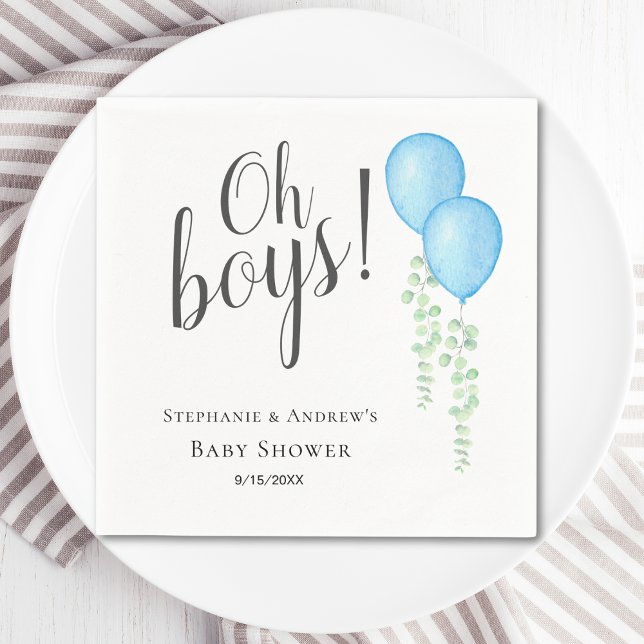 Oh Boys Blue Balloon Twin Boys Baby Shower  Napkin (Creator Uploaded)
