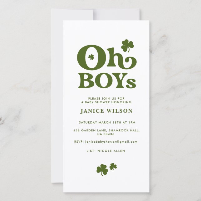 Oh Boys St. Patrick's Day Baby Shower Invitation (Front)